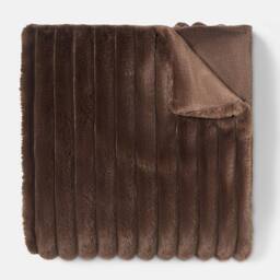 OHS Faux Fur Ribbed Fleece Throw Blanket Winter Warm Supersoft in Chocolate - Size: 125 cm x 150 cm - thumbnail 4