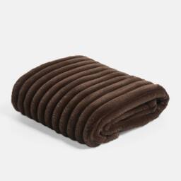 OHS Faux Fur Ribbed Fleece Throw Blanket Winter Warm Supersoft in Chocolate - Size: 125 cm x 150 cm - thumbnail 3