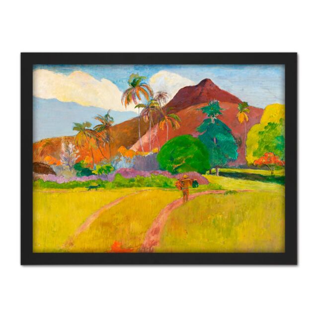 "Artery8 Wall Art Print Paul Gauguin Tahitian Landscape Large Framed Wall Décor Art in Brown - Size: W18"" x H24""" - image 1