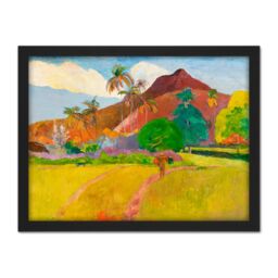 "Artery8 Wall Art Print Paul Gauguin Tahitian Landscape Large Framed Wall Décor Art in Brown - Size: W18"" x H24""" - thumbnail 1