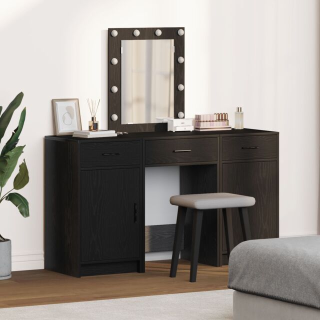 Berkfield Home 3 Piece Dressing Table Set with LED Black Engineered Wood - image 1