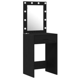 Berkfield Home 3 Piece Dressing Table Set with LED Black Engineered Wood - thumbnail 4