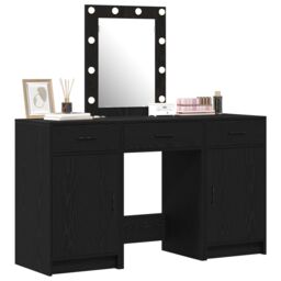 Berkfield Home 3 Piece Dressing Table Set with LED Black Engineered Wood - thumbnail 3