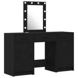 Berkfield Home 3 Piece Dressing Table Set with LED Black Engineered Wood - thumbnail 2