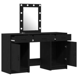Berkfield Home 3 Piece Dressing Table Set with LED Black Engineered Wood - thumbnail 5