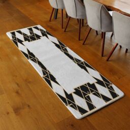 Benjamin Tate Design Art Dco Diamond Border Runner Rug in Natural - Size: 67 cm x 230 cm - thumbnail 2
