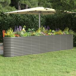 Berkfield Home Garden Raised Bed Powder-coated Steel 332x40x68 cm Grey - Size: 332 x 40 x 68 cm - thumbnail 2