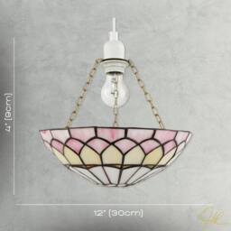 Happy Homewares Pale Pink Stained Glass Domed Tiffany Pendant Light Shade with Chains - thumbnail 7