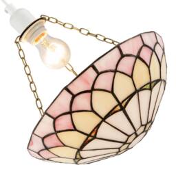 Happy Homewares Pale Pink Stained Glass Domed Tiffany Pendant Light Shade with Chains - thumbnail 5