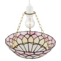 Happy Homewares Pale Pink Stained Glass Domed Tiffany Pendant Light Shade with Chains - thumbnail 4