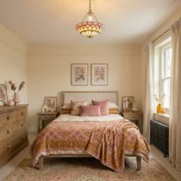 Happy Homewares Pale Pink Stained Glass Domed Tiffany Pendant Light Shade with Chains - thumbnail 6
