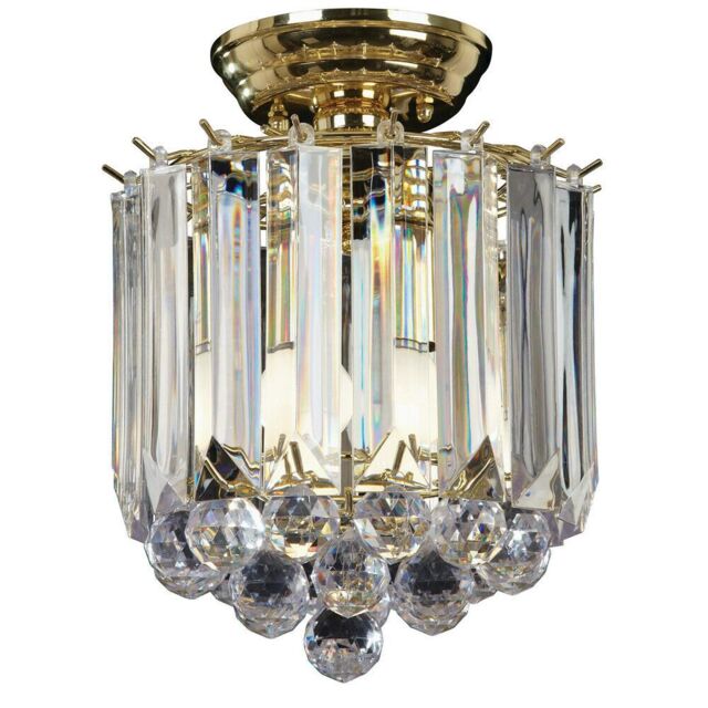 Loops Flush Ceiling Mount Light Brass & Acrylic 2x Lamp Bulb Classic Hanging Fitting in Metallics - image 1