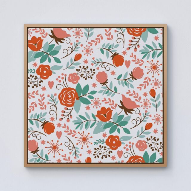 Warren Reed - Designer Orange Floral Pattern Framed Canvas in Light Brown - Size: w10 inch x h10 inch - image 1