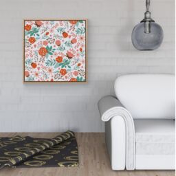 Warren Reed - Designer Orange Floral Pattern Framed Canvas in Light Brown - Size: w10 inch x h10 inch - thumbnail 2