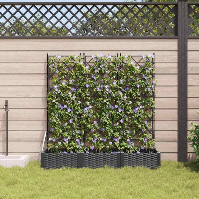 Berkfield Home Durable Garden Planter with Trellis 3 pcs Black 120x40x125.5 cm - image 1