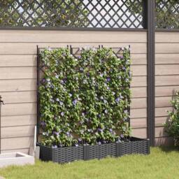 Berkfield Home Durable Garden Planter with Trellis 3 pcs Black 120x40x125.5 cm - thumbnail 2