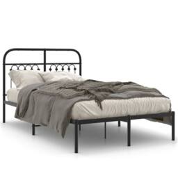Berkfield Home Metal Bed Frame without Mattress with Headboard Black 120x200cm - Size: Small Double - thumbnail 3