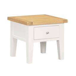 Home Source Bedroom Solid Wooden 1 Drawer Side Lamp Table Bedside Cabinet Oak Top in White - thumbnail 3