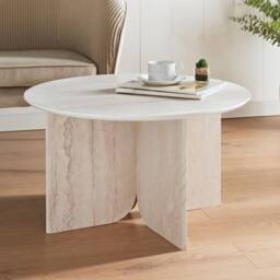 HOME LUXE INTERIOR Travertine Effect Round Coffee Table - Modern Stone Style 70cm in Cream - Size: 70 cm