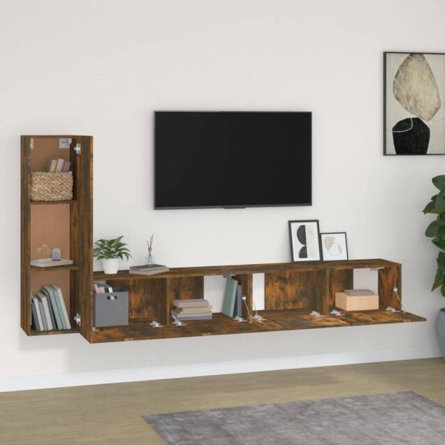Berkfield Home Classic 3 Piece TV Cabinet Set Smoked Oak Engineered Wood in Brown - image 1