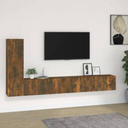 Berkfield Home Classic 3 Piece TV Cabinet Set Smoked Oak Engineered Wood in Brown - thumbnail 2
