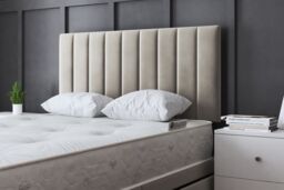 DS Living Amelia Upholstered Beige Panel 2 Draw Divan Bed with Headboard - Size: Single - thumbnail 3