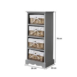 Home Source Lichfield 4 Wicker Basket Drawer Chest Storage Unit Fully Assembled in Grey - thumbnail 7