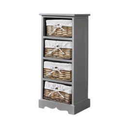 Home Source Lichfield 4 Wicker Basket Drawer Chest Storage Unit Fully Assembled in Grey - thumbnail 6