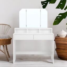 FURNOS 2 Drawer Dressing Table With Tri-Fold Mirror White - thumbnail 2