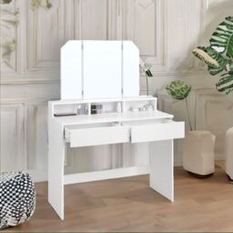 FURNOS 2 Drawer Dressing Table With Tri-Fold Mirror White - thumbnail 4