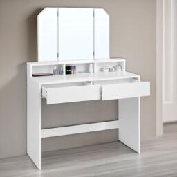 FURNOS 2 Drawer Dressing Table With Tri-Fold Mirror White - thumbnail 5