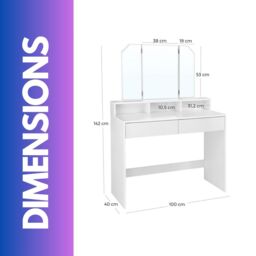 FURNOS 2 Drawer Dressing Table With Tri-Fold Mirror White - thumbnail 6