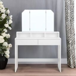 FURNOS 2 Drawer Dressing Table With Tri-Fold Mirror White - thumbnail 3