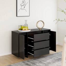 Berkfield Home Sideboard with 3 Drawers Black 120x41x75 cm Engineered Wood - Size: 120 x 41 x 75 cm - thumbnail 4