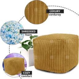 EONLION Mustard Beanbag Ottoman Footstools - Size: 100 cm - thumbnail 2