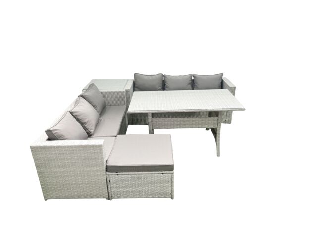 Fimous Rattan Garden Furniture Set 7 Seater Outdoor Sofa Set with Dining Table Side Table Big Footstool Light Grey Mixed - image 1