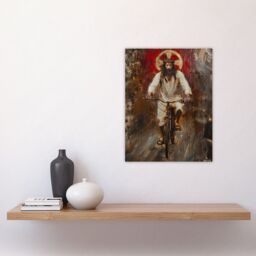 "Artery8 Christ on a Bike Funny Oil Painting Wall Art Print in Brown - Size: W24"" x H32""" - thumbnail 4
