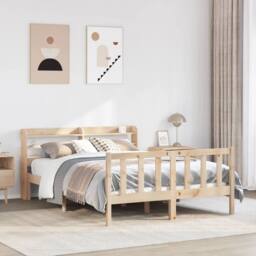 Berkfield Home Beautiful Bed Frame without Mattress 135x190 cm Double Solid Wood Pine in Light Tan - thumbnail 2