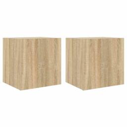 Berkfield Home TV Wall Cabinets with LED Lights 2 pcs Sonoma Oak 40.5x35x40 cm in Tan - thumbnail 3