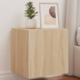 Berkfield Home TV Wall Cabinets with LED Lights 2 pcs Sonoma Oak 40.5x35x40 cm in Tan - thumbnail 2