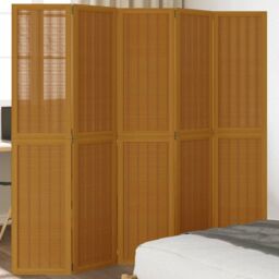 Berkfield Home Room Divider 5 Panels Brown Solid Wood Paulownia