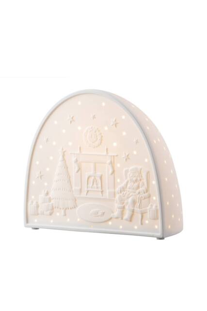 Belleek Living Santa by the Fire Luminaire' in Ivory - Size: 10 inches