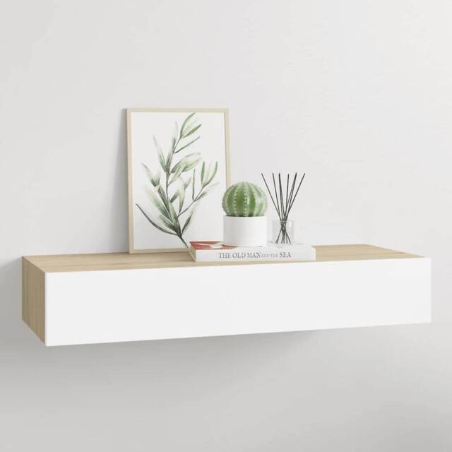 Berkfield Home Wall-mounted Drawer Shelf Oak & White 60x23.5x10cm MDF in Natural - Size: 60x23.5x10 cm - image 1