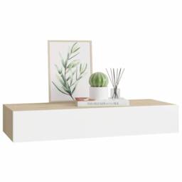 Berkfield Home Wall-mounted Drawer Shelf Oak & White 60x23.5x10cm MDF in Natural - Size: 60x23.5x10 cm - thumbnail 4