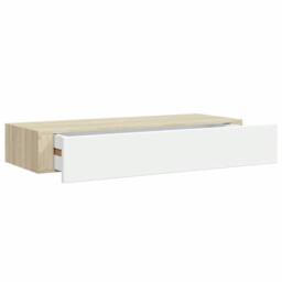 Berkfield Home Wall-mounted Drawer Shelf Oak & White 60x23.5x10cm MDF in Natural - Size: 60x23.5x10 cm - thumbnail 2