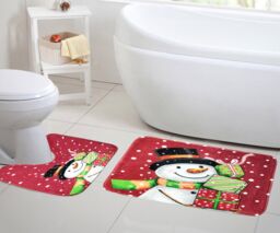 Velosso Snowman Gifts Christmas Bath & Pedestal Mat Set in Red - thumbnail 1