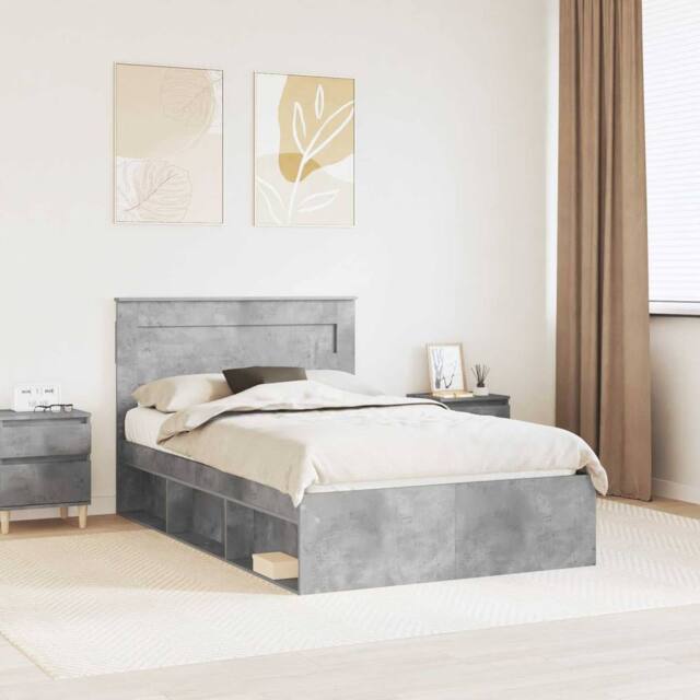 Berkfield Home Bed Frame with Headboard Concerte 120 x 190 cm Solid Pine Wood in Grey - image 1