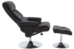 Orsina Luxurious Black Leather Effect Reclining Chair & footstool, Easy to Clean Leather Chair, Comfy Footstool - thumbnail 3