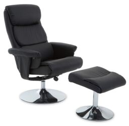 Orsina Luxurious Black Leather Effect Reclining Chair & footstool, Easy to Clean Leather Chair, Comfy Footstool - thumbnail 7