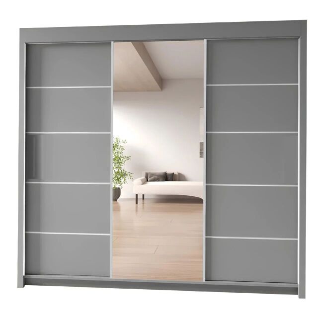 Interior Emporium Ltd IE Oslo Wradrobe with Rails & Shelves with LED Light Sliding Door Wardrobe with LED Light ( Grey, 180 cm ) in Grey - image 1